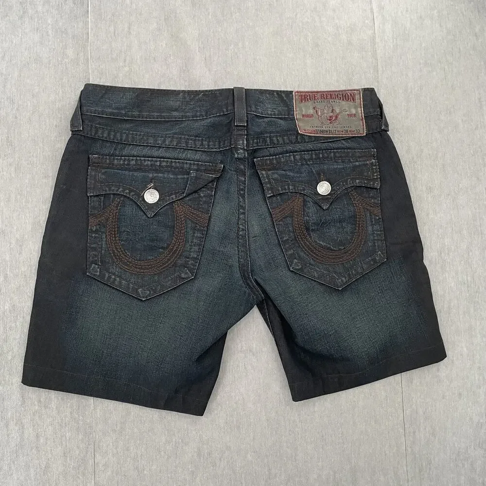 True Religion Shorts Adult 38 Blue Jean Rainbow Billy Denim Made In USA Mens